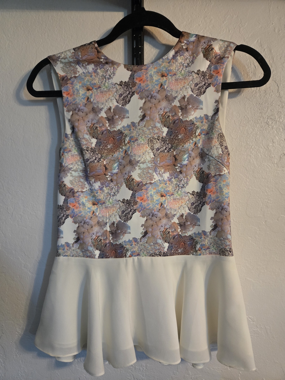 Whitney Eve Floral Print Peplum Top in Cream and Pastel Mix